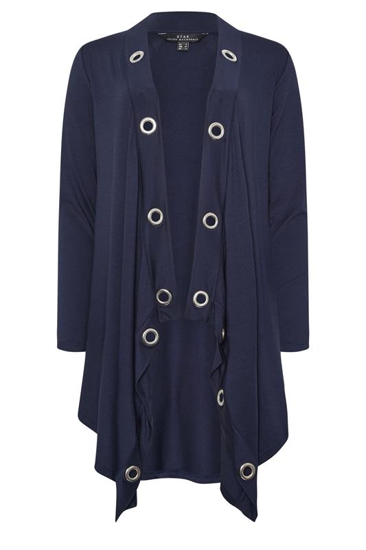 STAR Navy Blue Eyelet Detail Waterfall Cardigan | StarByJM 1