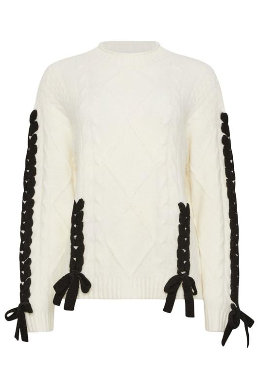 STAR Ivory White Contrast Trim Cable Knit Jumper | StarByJM 1