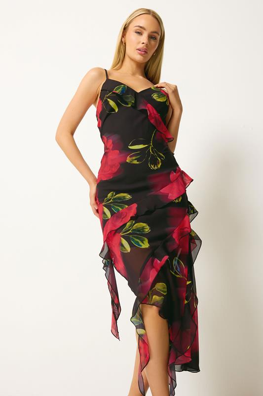 Women's Occasion Dresses STAR Black Floral Ruffle Midi Dress