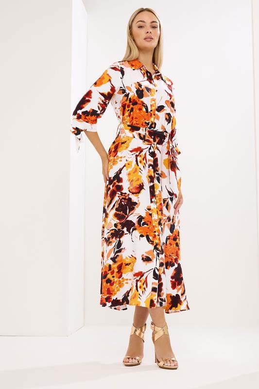 Women's Maxi Dresses STAR Orange Abstract Print Shirt Dress