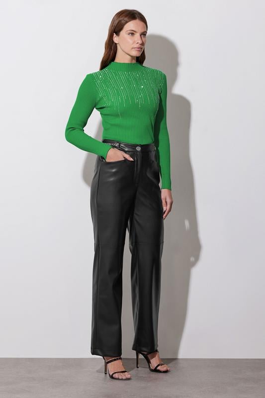 Plus Size Jumpers STAR Green Embellished Neckline Jumper