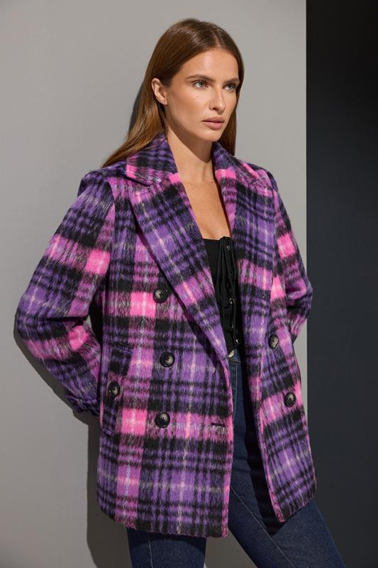 Women's Coats STAR Purple Checked Button Through Coat
