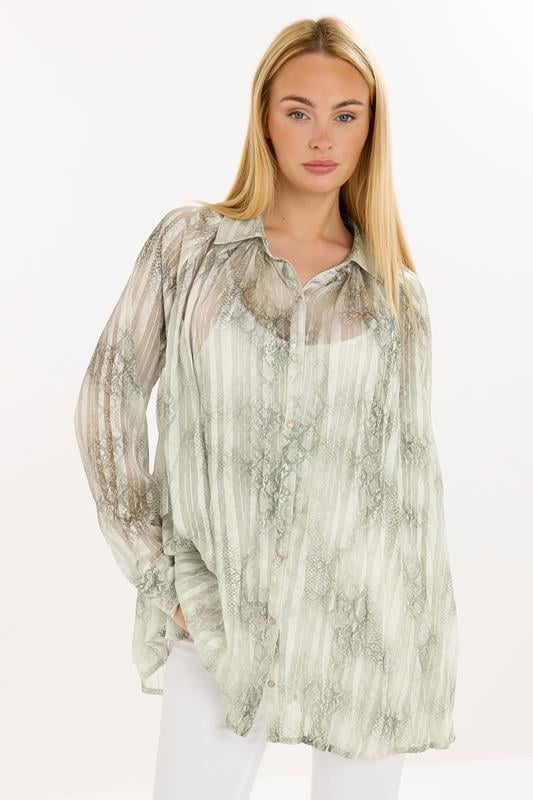 Women's Animal Print Tops STAR Grey Snake Pleated Shirt
