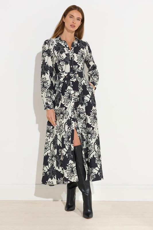 Women's Printed Dresses STAR Black Floral Print Button Through Midi Dress