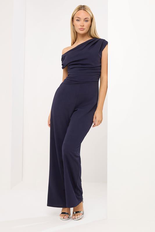 STAR Navy Blue Wide Leg Draped Jumpsuit | StarBYJM 1