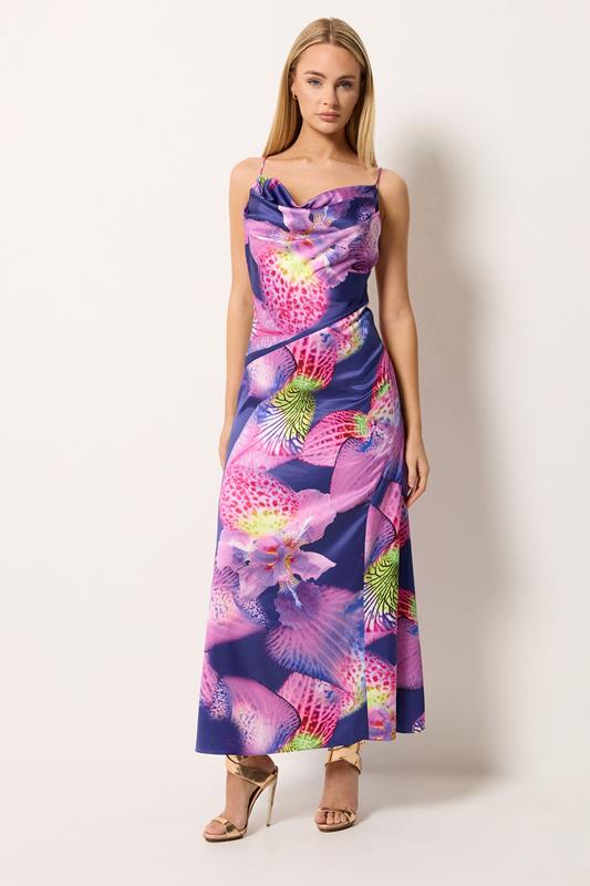 Women's Maxi Dresses STAR Purple Floral Cowl Neckline Maxi Dress