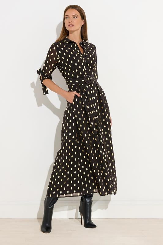 STAR Black Spot Print Belted Shirt Dress 3