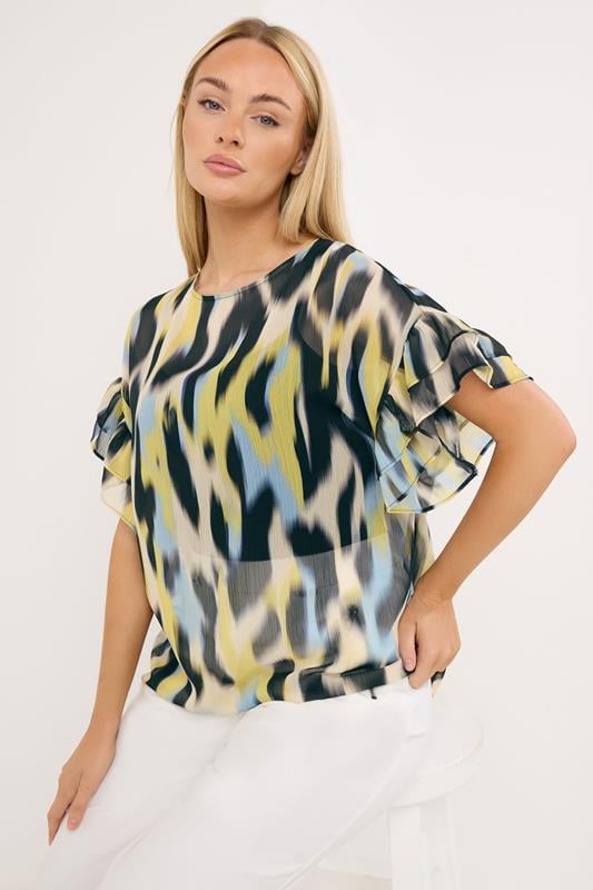 Women's Printed Tops STAR Yellow Floral Flute Sleeve Top