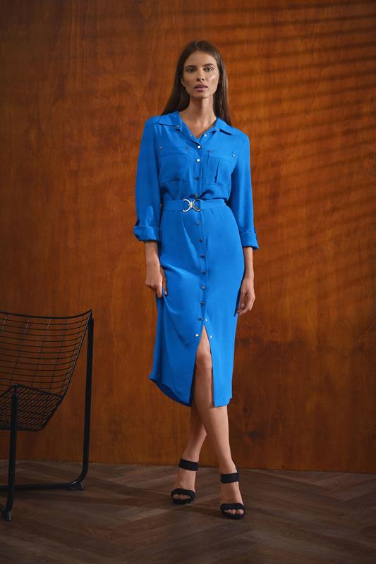 Women's Maxi Dresses STAR Blue Buckle Shirt Dress