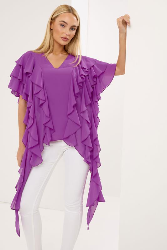 Women's Evening Tops STAR Purple Mesh Ruffle Blouse