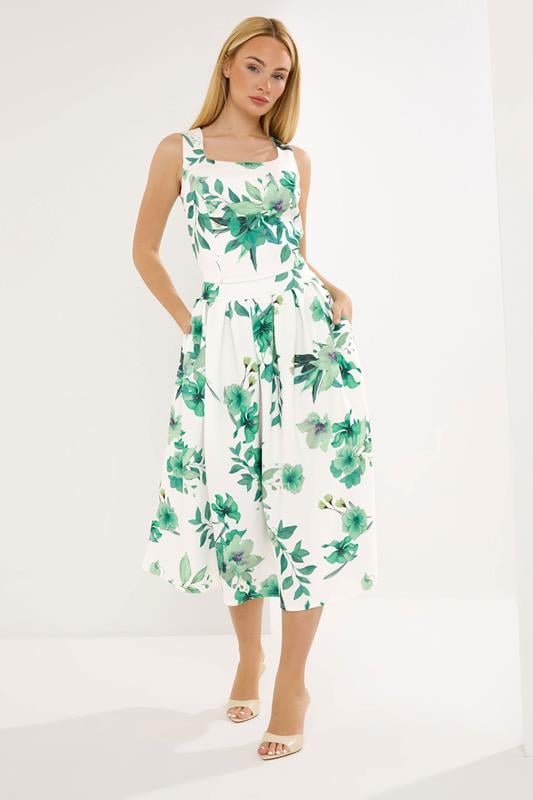 Women's Midi Skirts STAR White Floral Scuba Midi Skirt