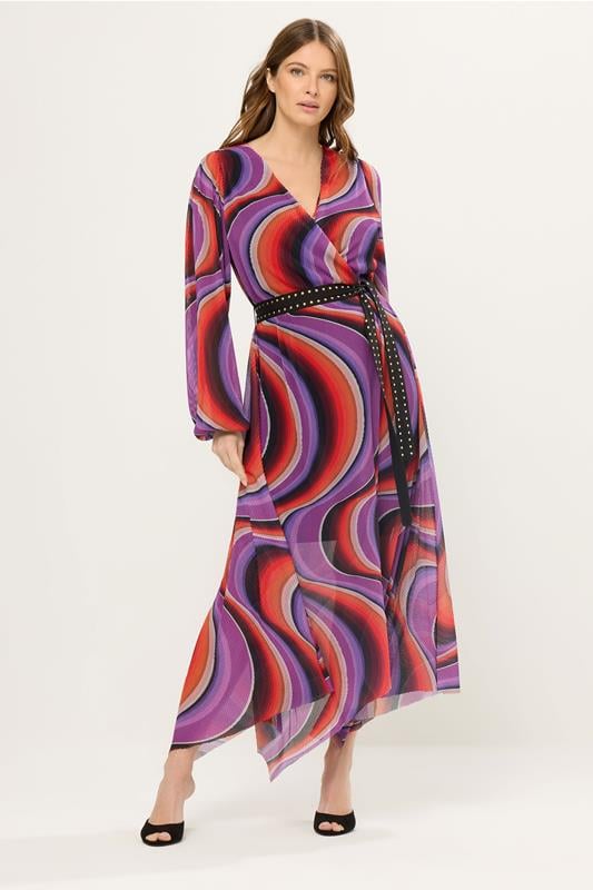 Women's Maxi Dresses STAR Purple Abstract Mesh Pleated Maxi Dress