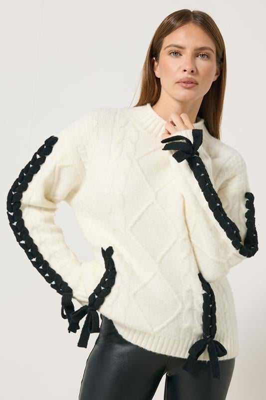 STAR Ivory White Contrast Trim Cable Knit Jumper