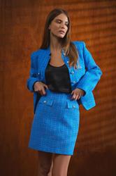 STAR Blue Tweed Button Mini Skirt | StarByJM 1
