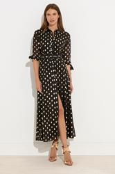 STAR Black Spot Print Belted Shirt Dress 2
