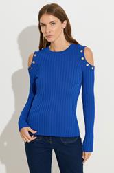 STAR Blue Button Detail Cold Shoulder Jumper | StarByJM 2