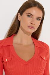 STAR Coral Orange Knitted Pocket Collar Top | StarByJM 5
