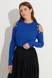 STAR Blue Button Detail Cold Shoulder Jumper | StarByJM 3