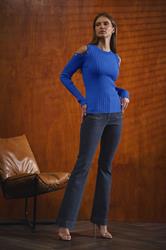 STAR Blue Button Detail Cold Shoulder Jumper | StarByJM 1