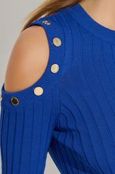 STAR Blue Button Detail Cold Shoulder Jumper | StarByJM 7