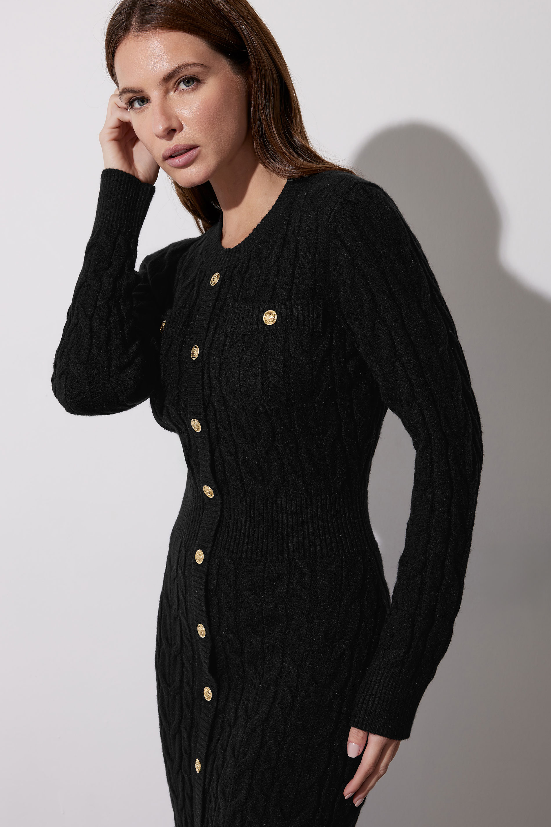 STAR Black Button Detail Cable Knit Dress | STAR x JM 4