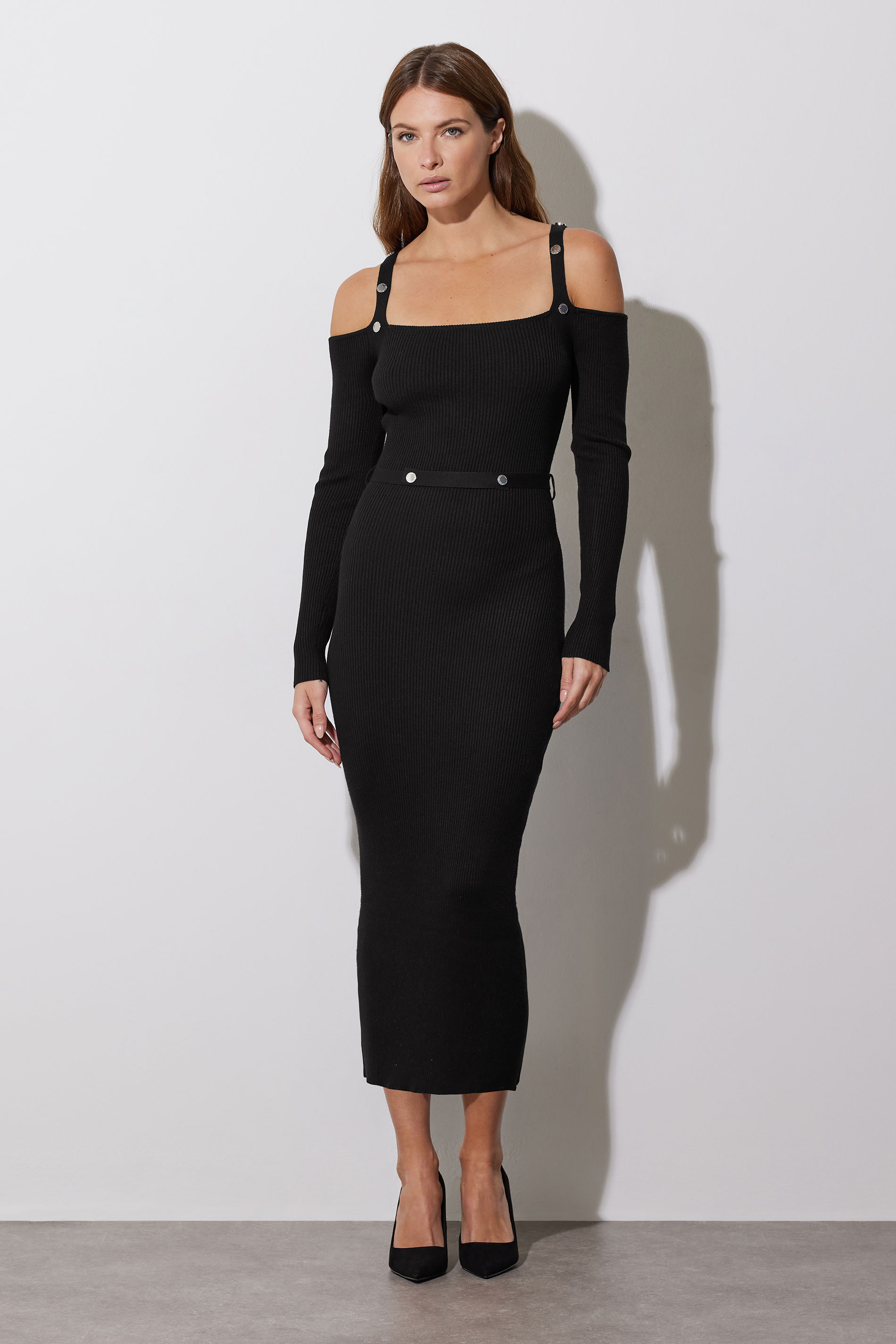 STAR Black Ribbed Stud Knitted Maxi Dress | STAR x JM 3
