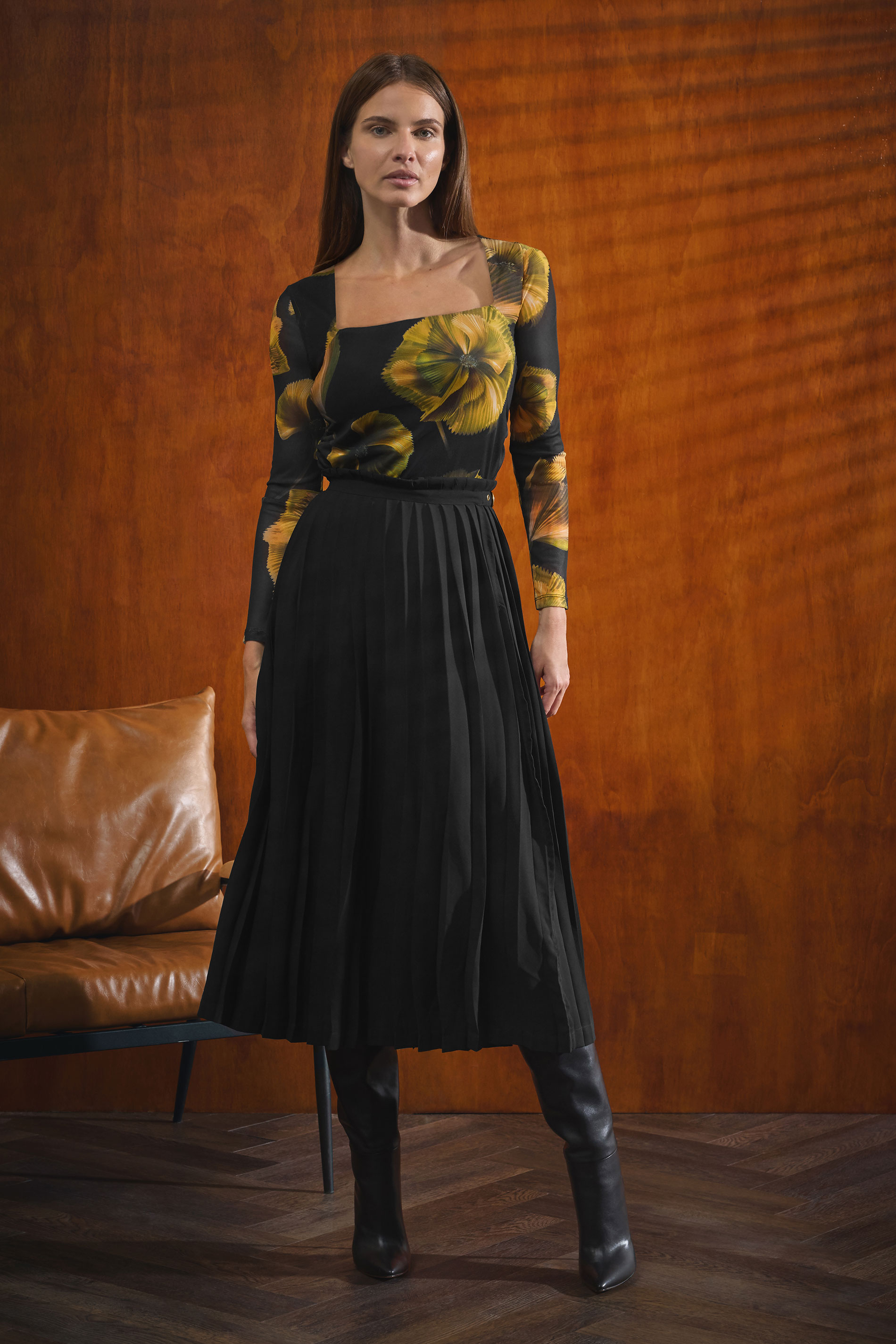 STAR Yellow Floral Square Neck Mesh Top | StarByJM 1