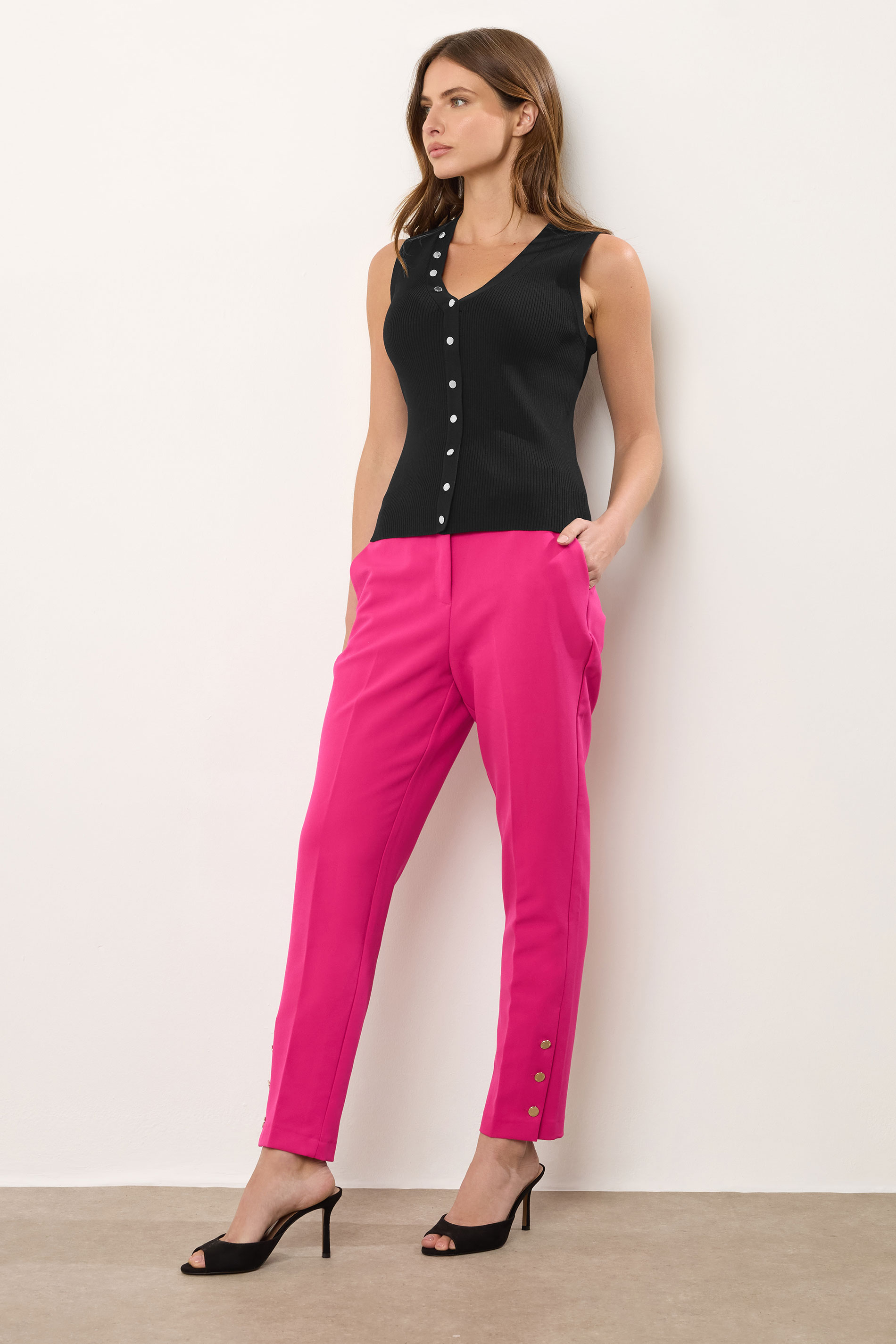 STAR Black Ribbed Button Bust Vest Top | StarByJM 2