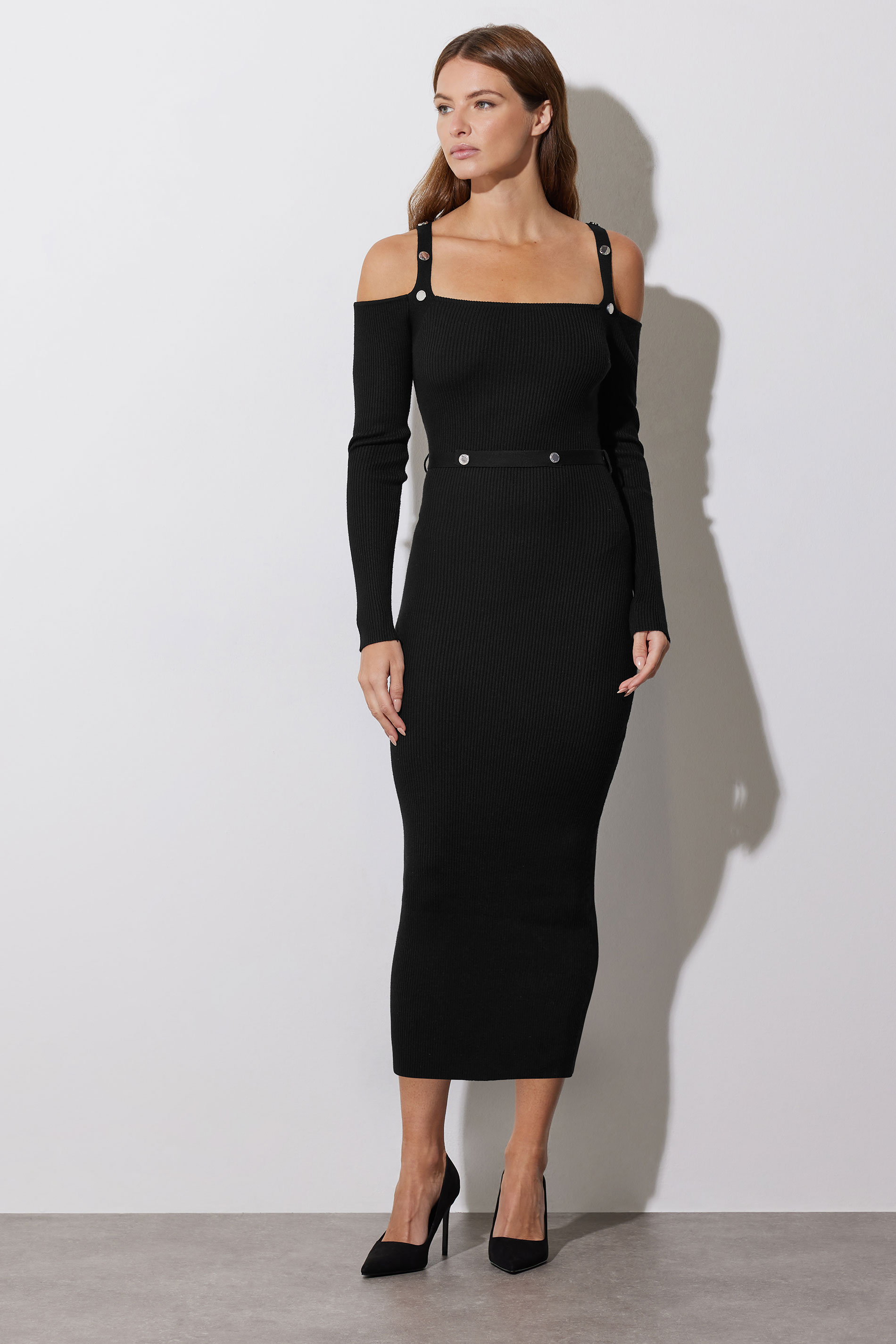 STAR Black Ribbed Stud Knitted Maxi Dress | STAR x JM 6