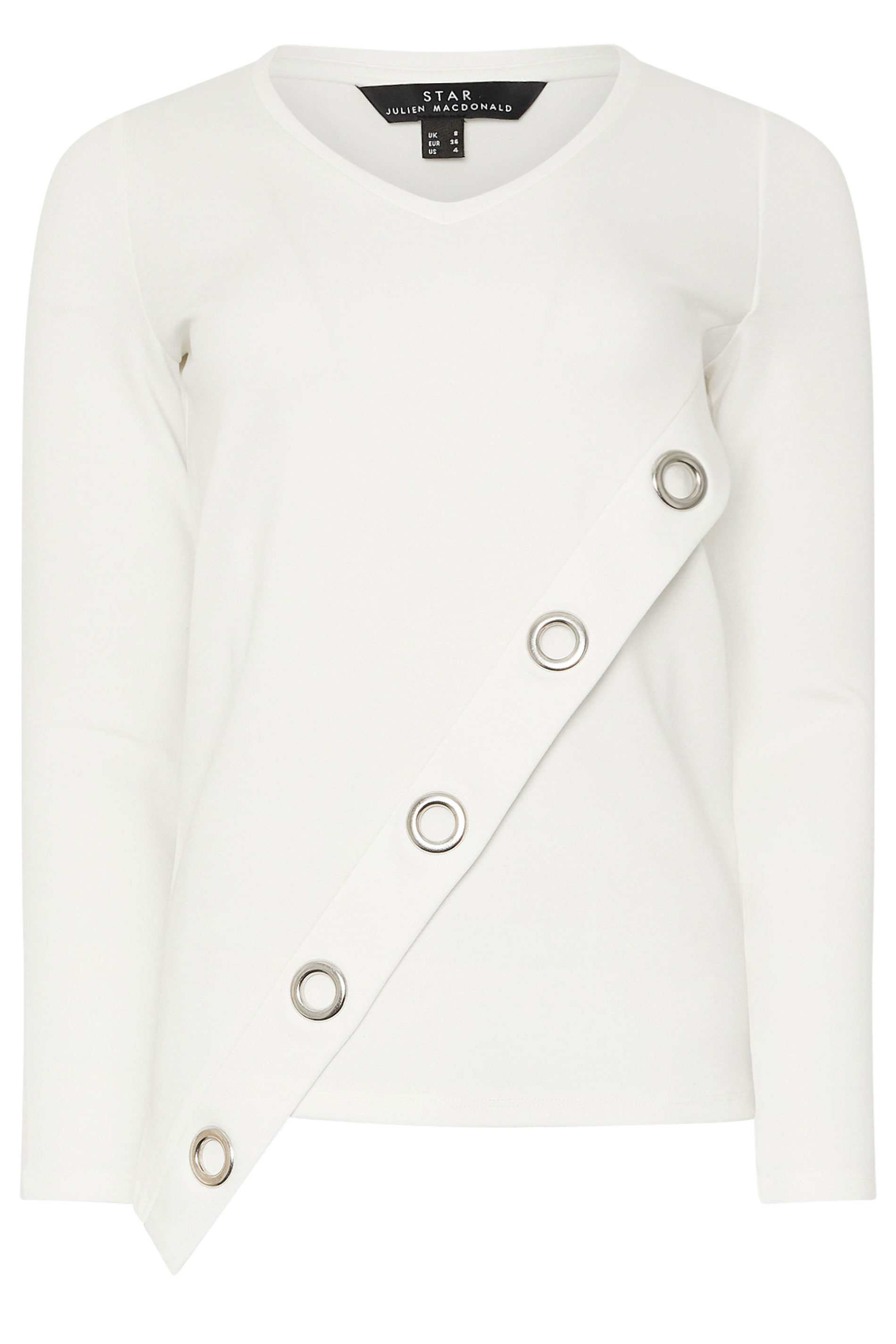 STAR Ivory White Asymmetric Eyelet Detail Top | StarByJM 5