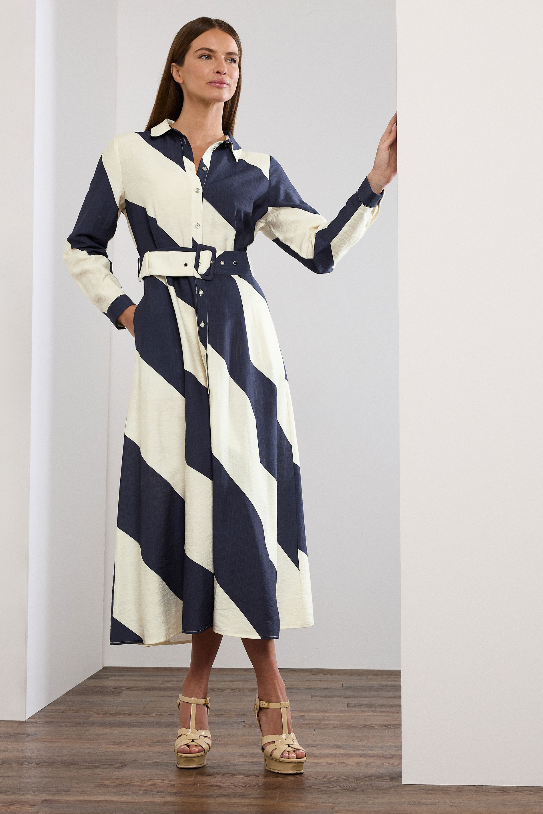 STAR White & Blue Stripe Print Shirt Dress | StarByJM 2