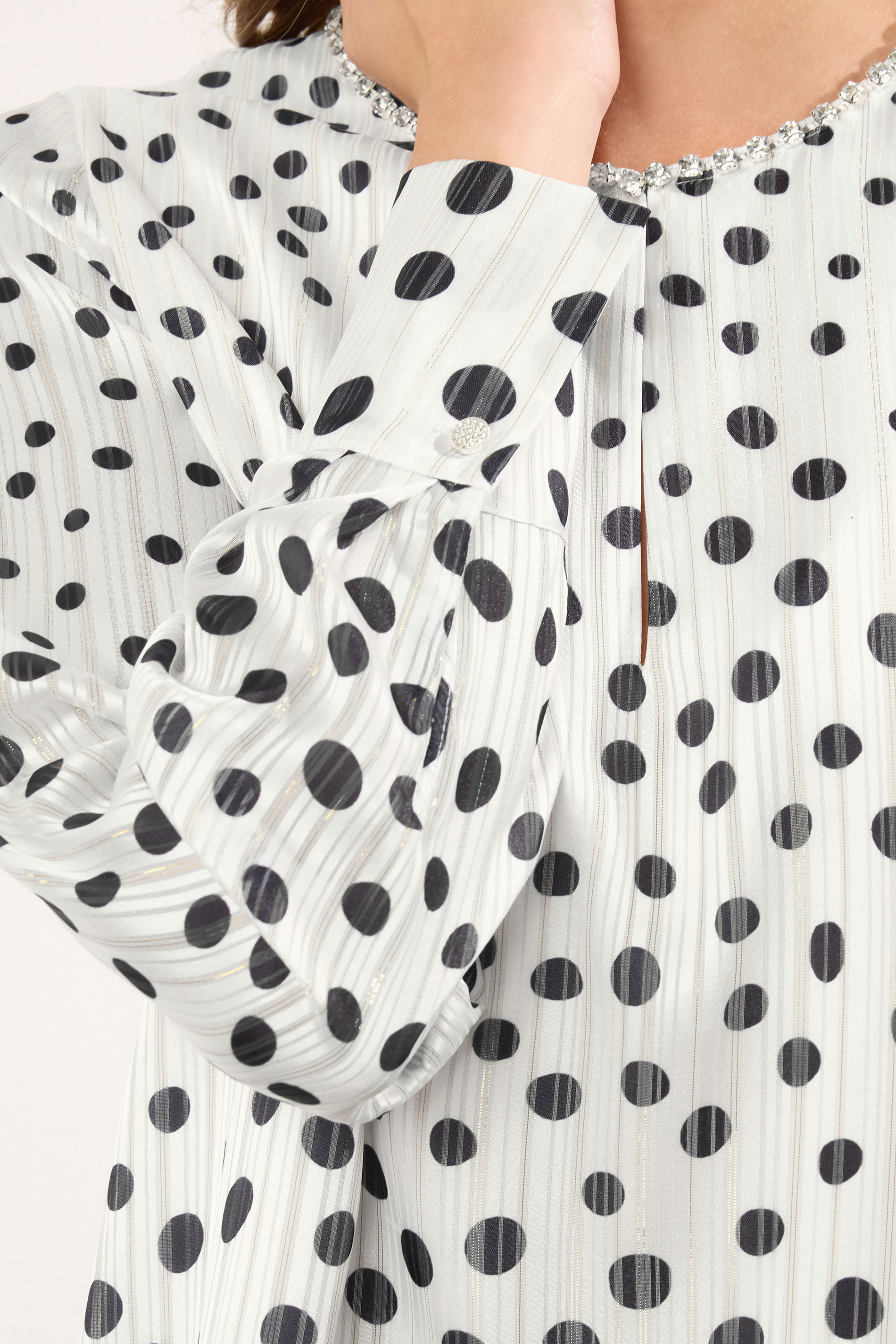 STAR White Sheer Spot Embellished Trim Blouse | StarByJM 4