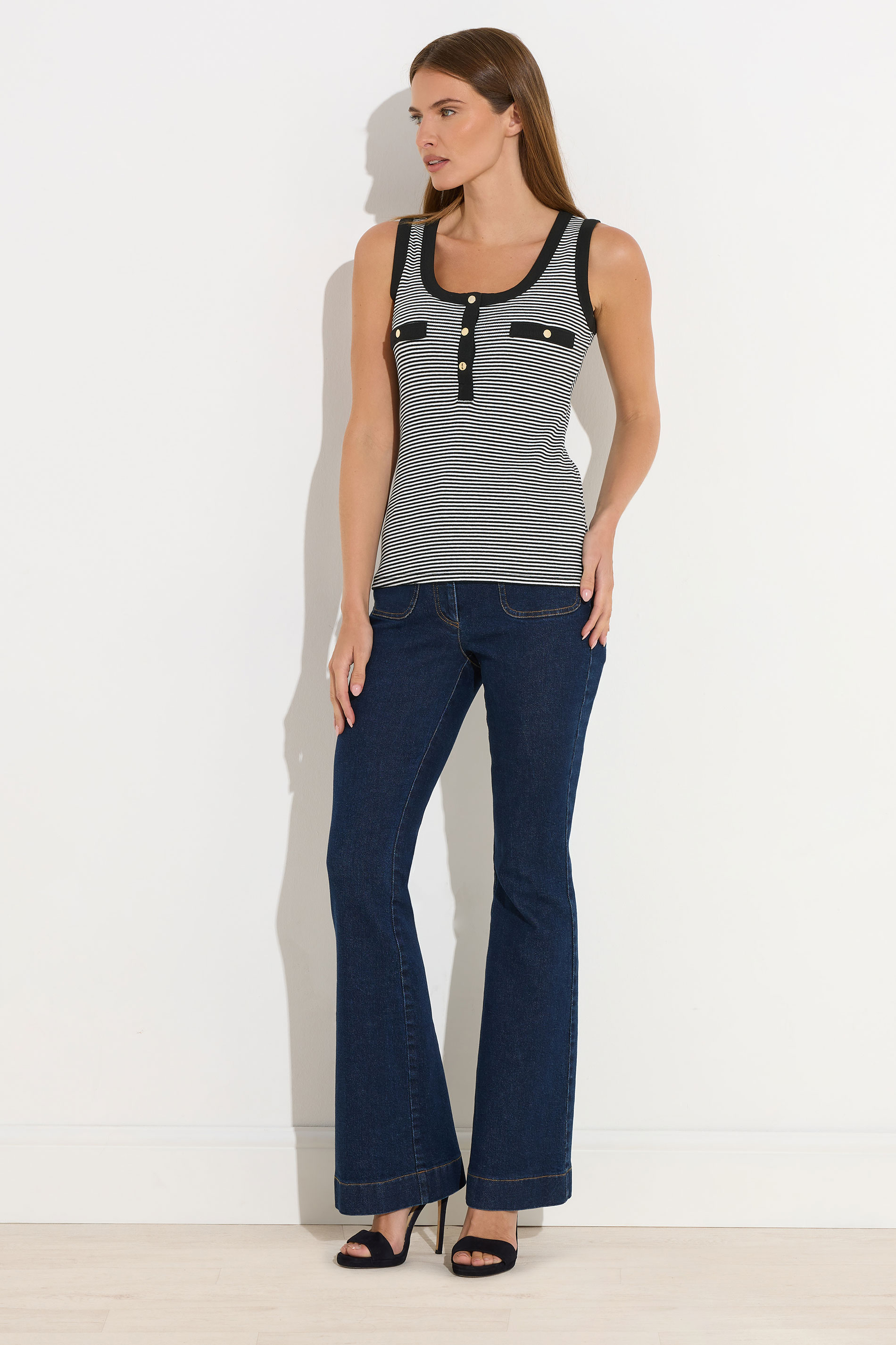 STAR Black Striped Ribbed Button Vest Top | StarByJM 2