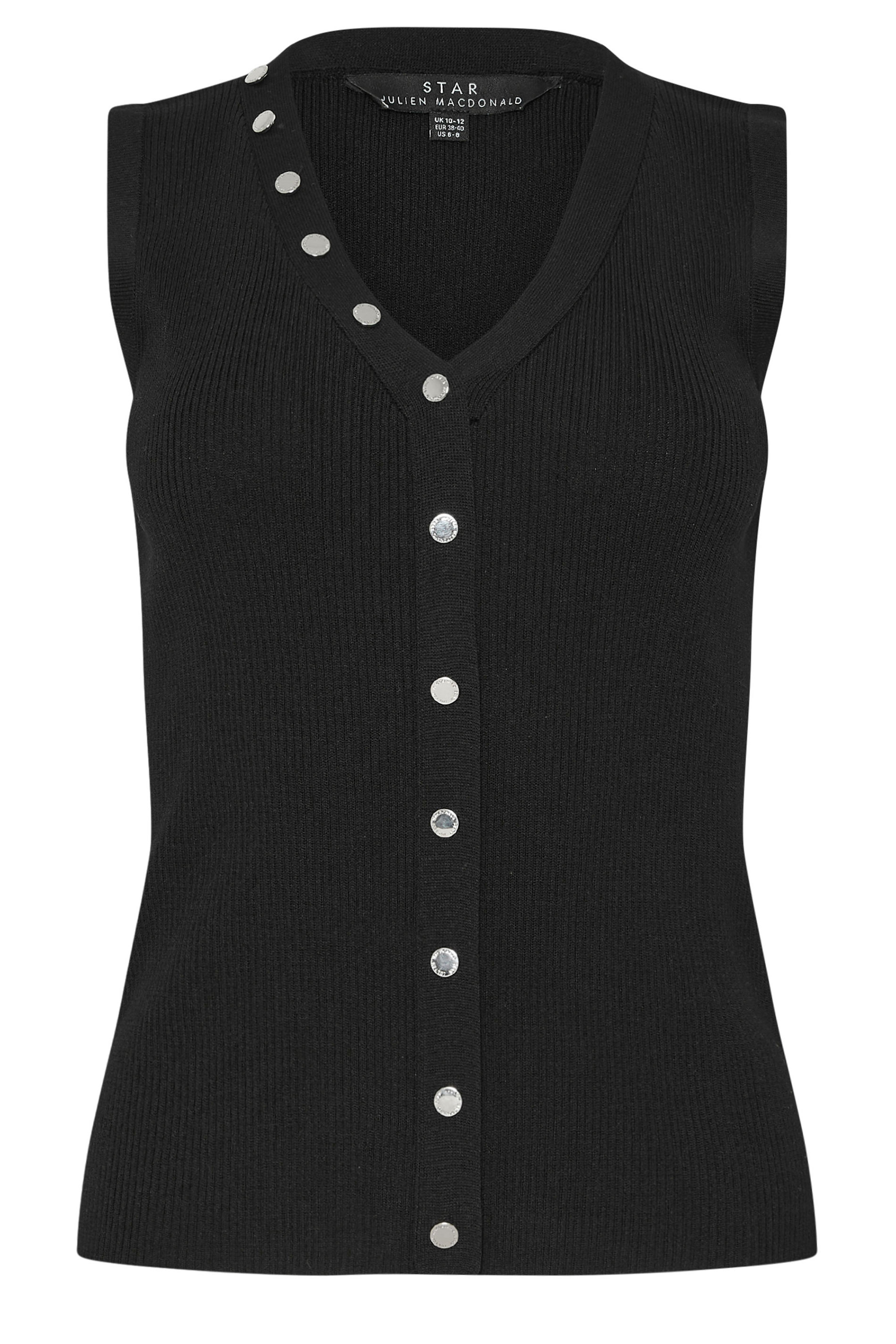 STAR Black Ribbed Button Bust Vest Top | StarByJM 6