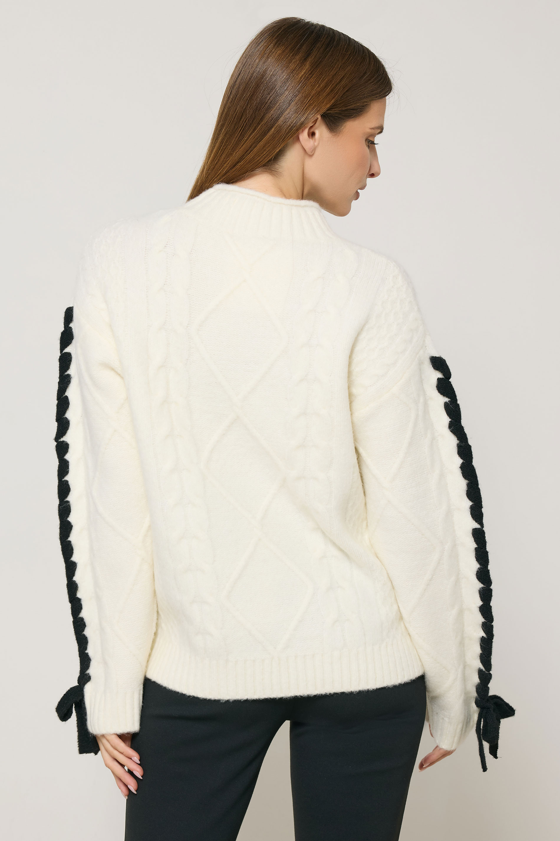 STAR Ivory White Contrast Trim Cable Knit Jumper | StarByJM 3