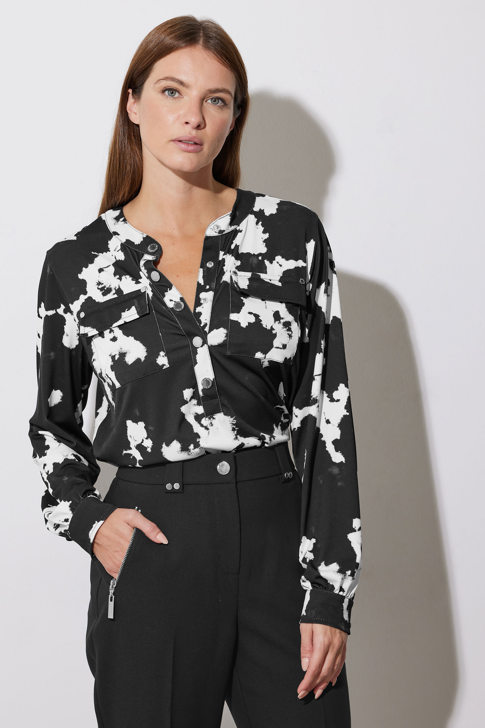 STAR Black Abstract Print Military Button Shirt | StarByJM 4