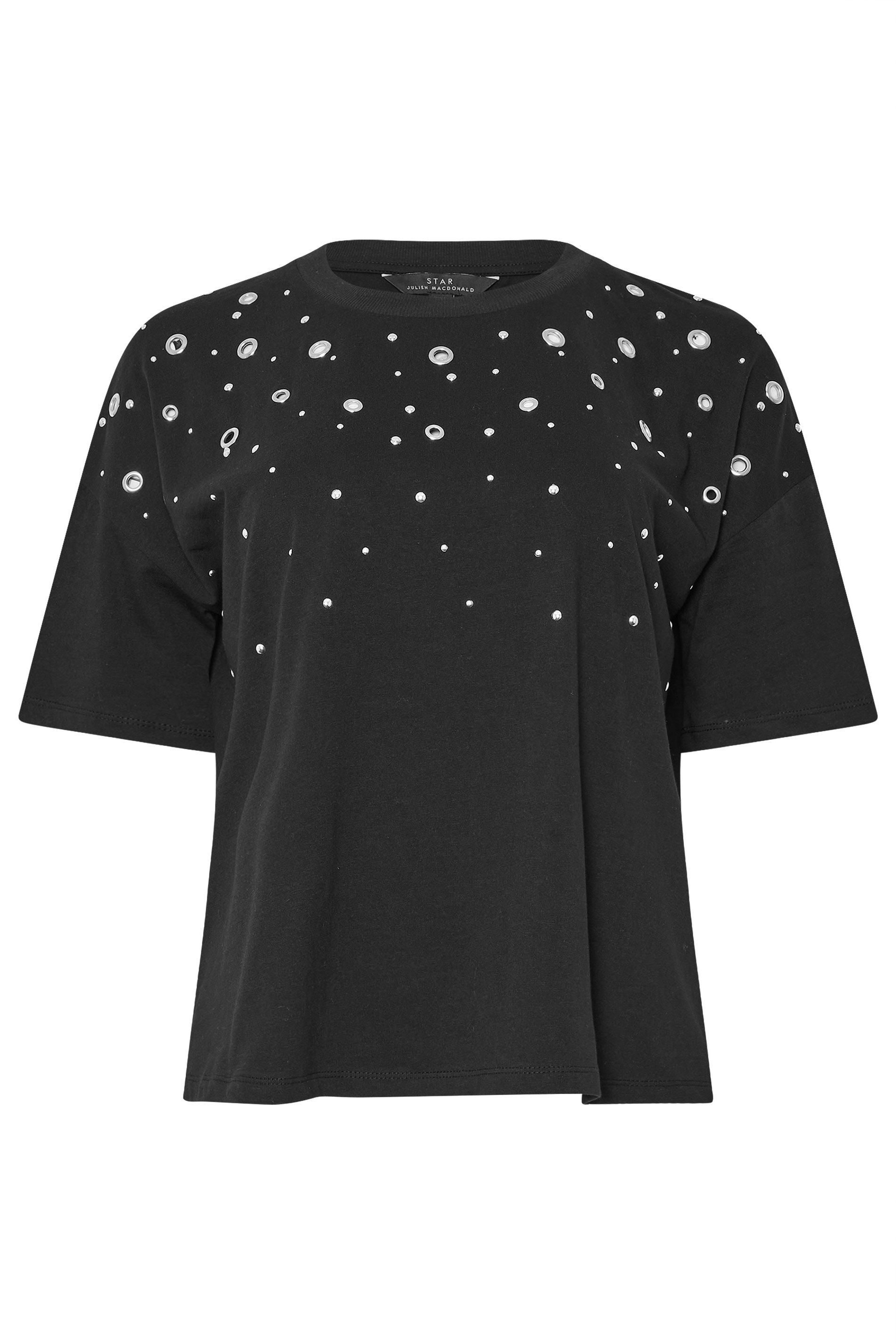 STAR Black Eyelet Detail Short Sleeve T-Shirt | StarByJM