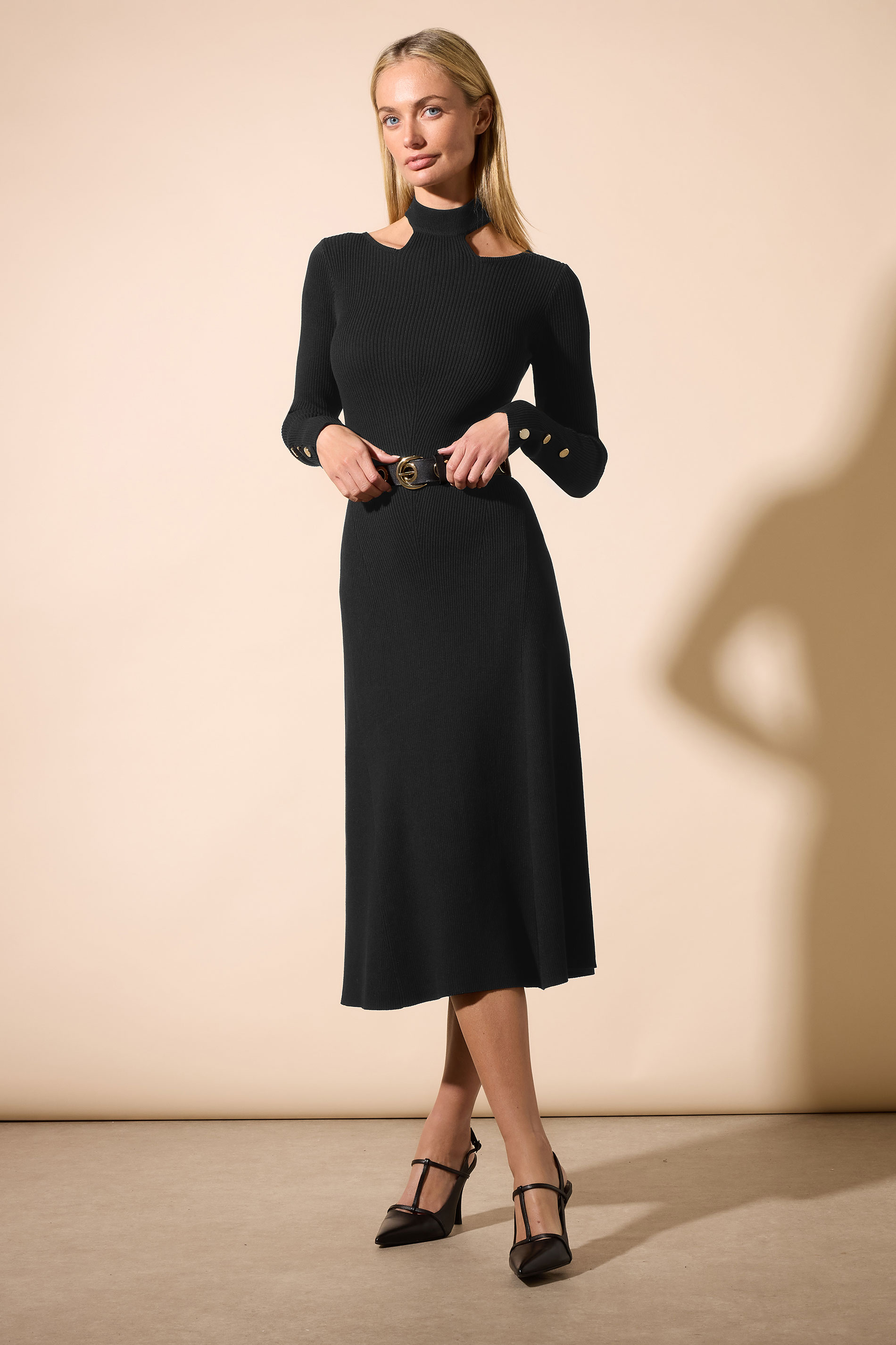 STAR Black Ribbed Cutout Choker Midi Dress | StarByJM 3