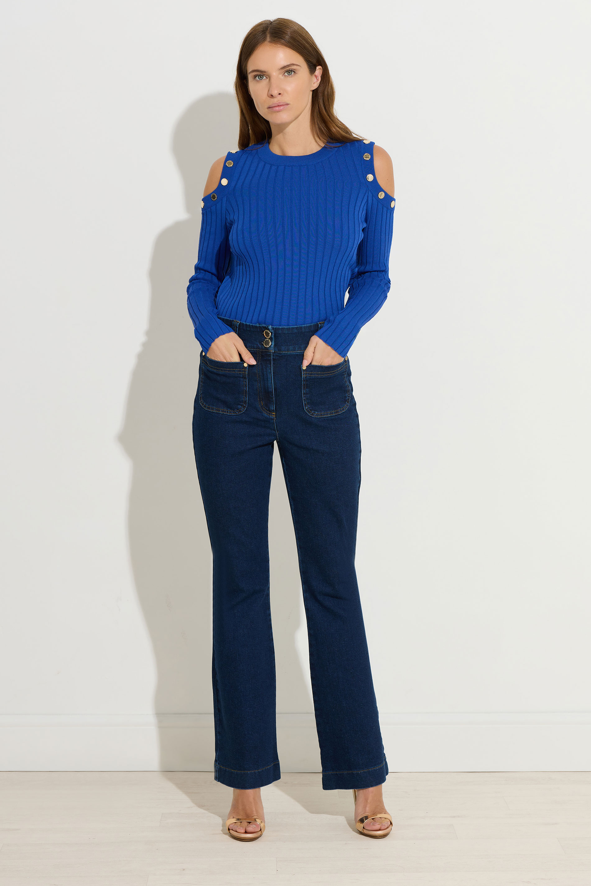 STAR Blue Button Detail Cold Shoulder Jumper | StarByJM 4