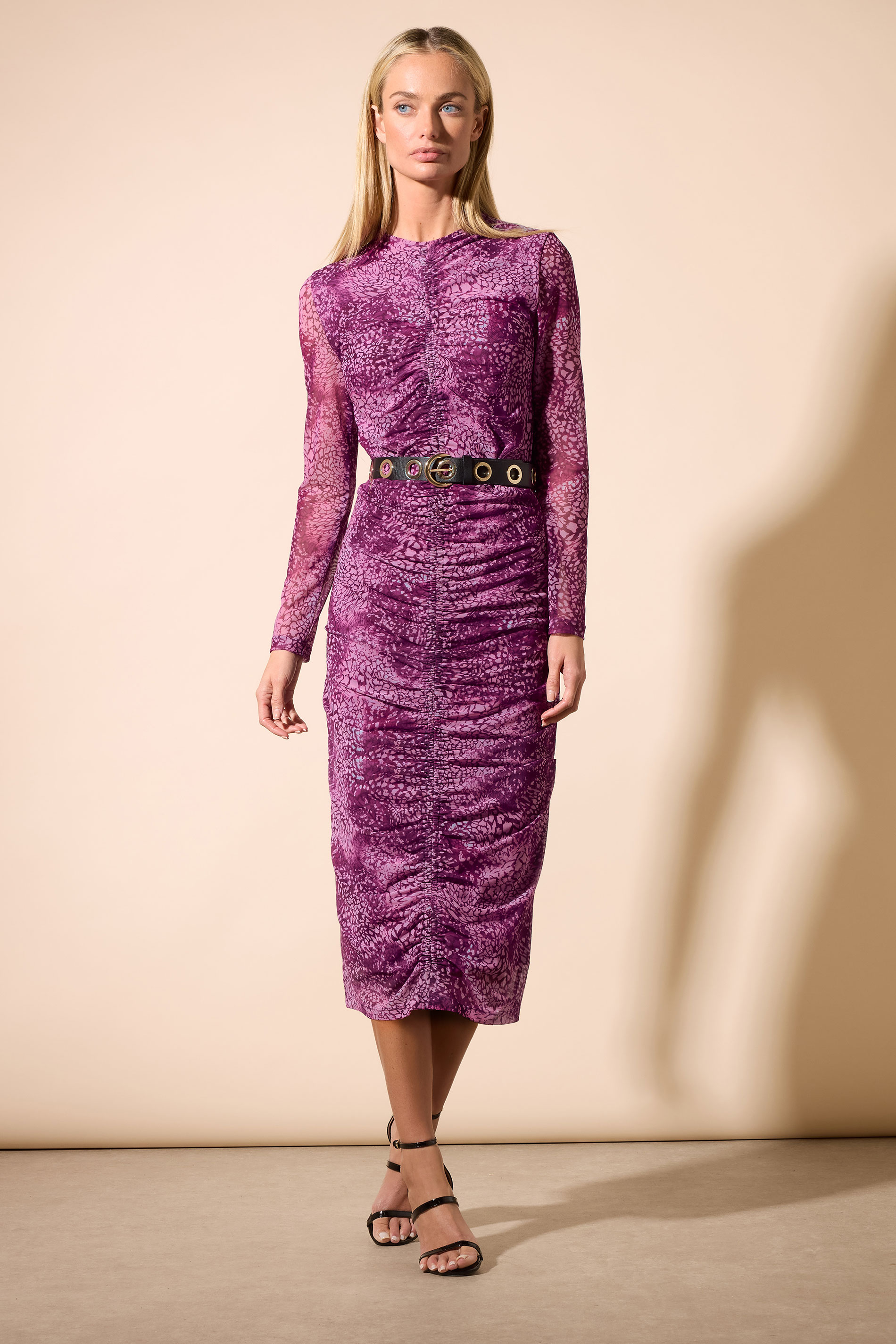 STAR Fuchsia Pink Mesh Snake Print Ruched Dress | StarByJM 2