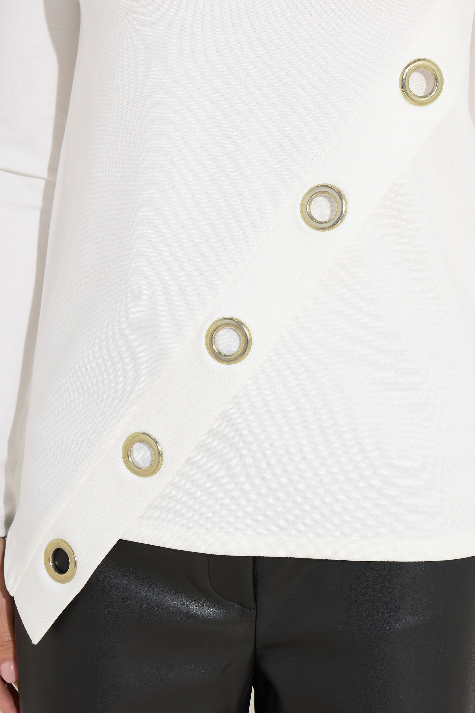 STAR Ivory White Asymmetric Eyelet Detail Top | StarByJM 4