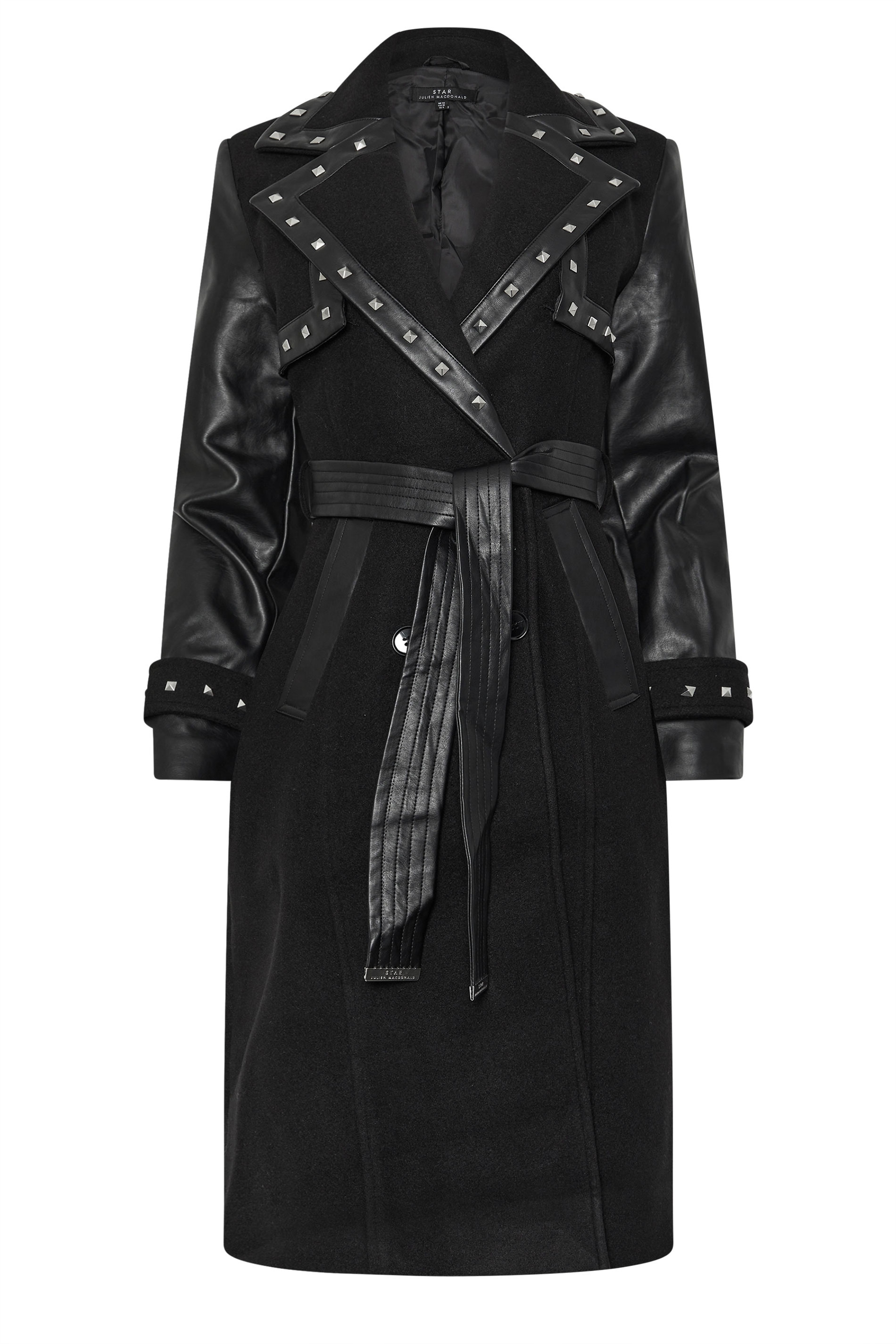 STAR Black Faux Leather Studded Trench Coat | STAR x JM 7