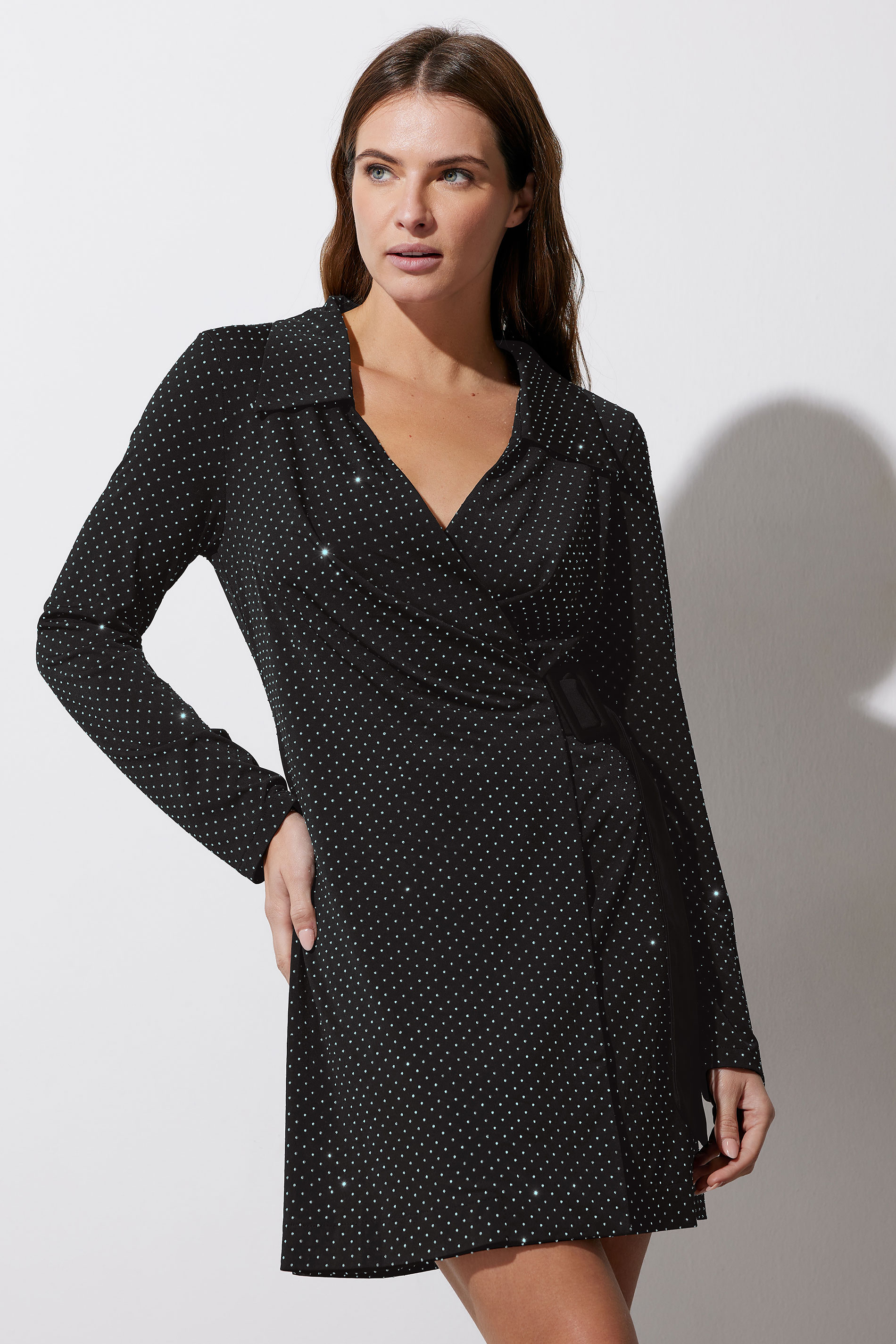 STAR Black Diamante Belted Wrap Dress | STAR x JM 2