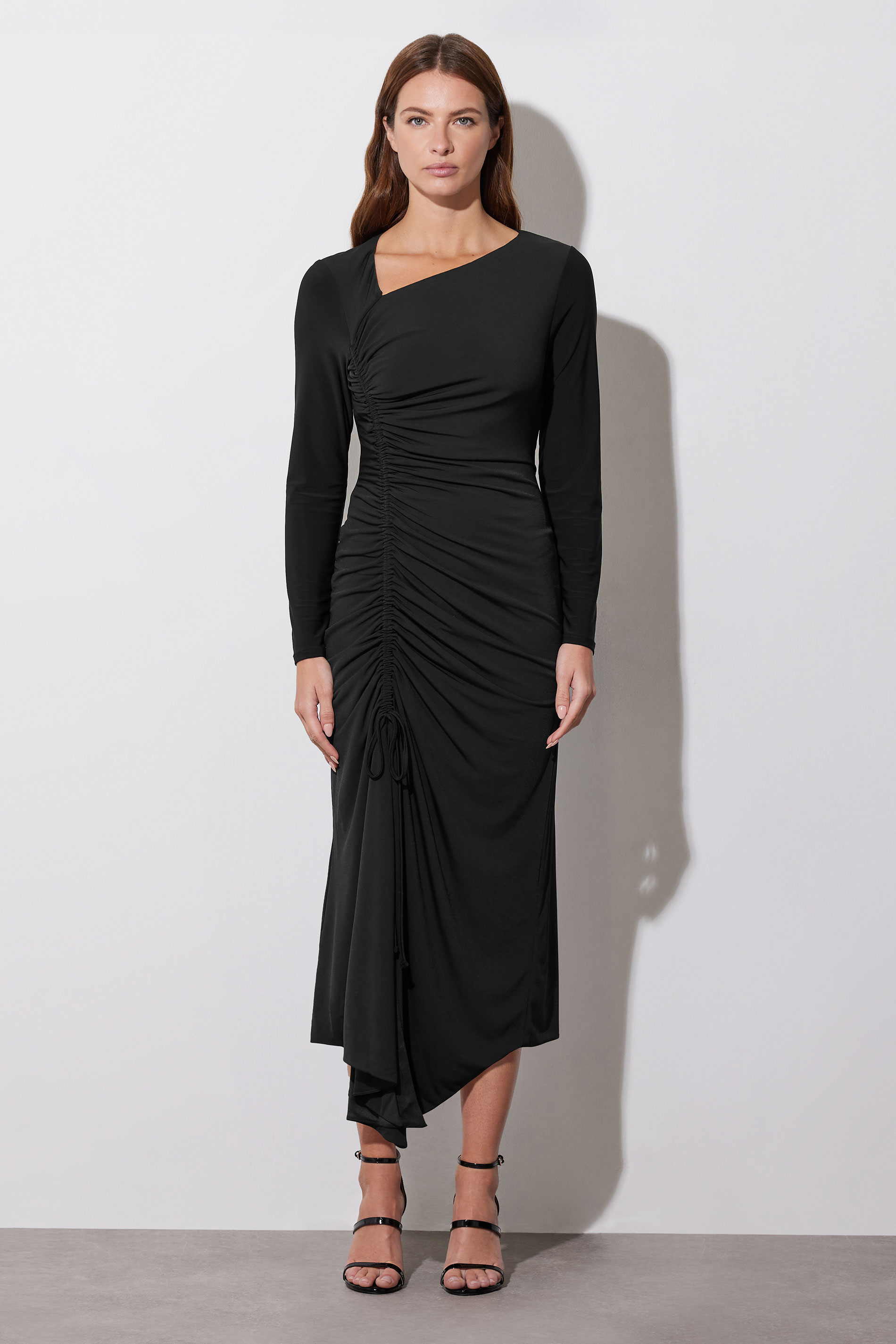 STAR Black Asymmetric Ruched Dress | STAR x JM 1