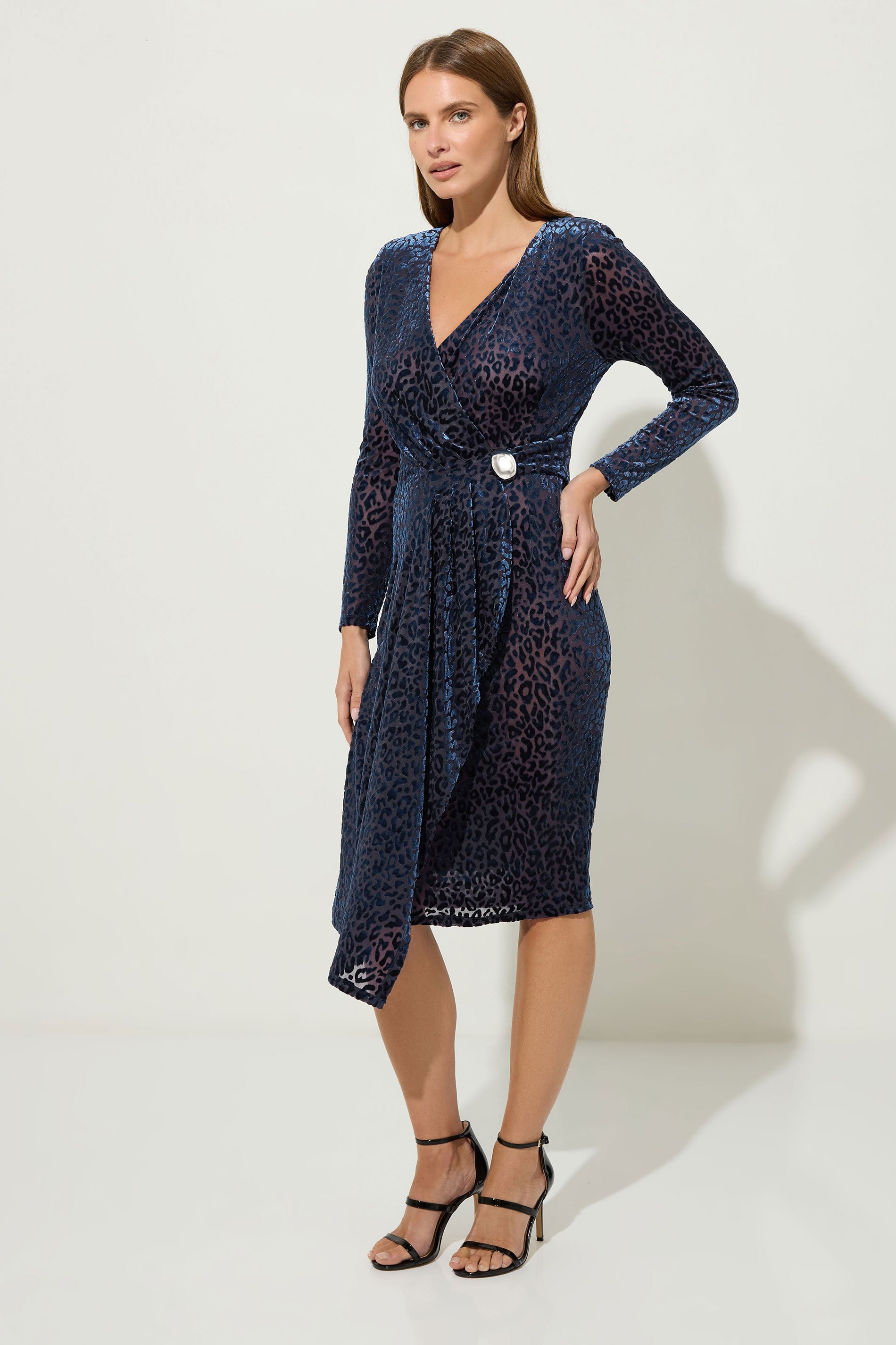 STAR Navy Blue Velvet Leopard Wrap Dress | StarByJM 2