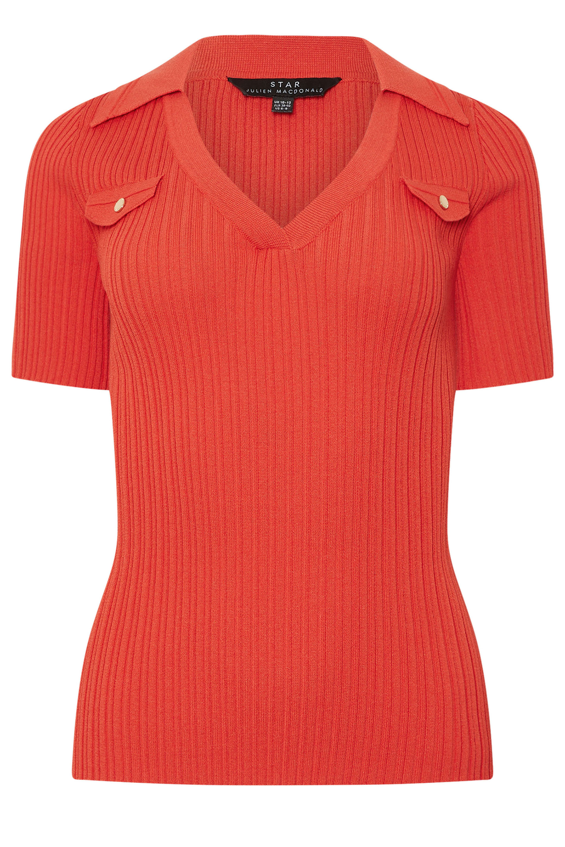 STAR Coral Orange Knitted Pocket Collar Top | StarByJM 6