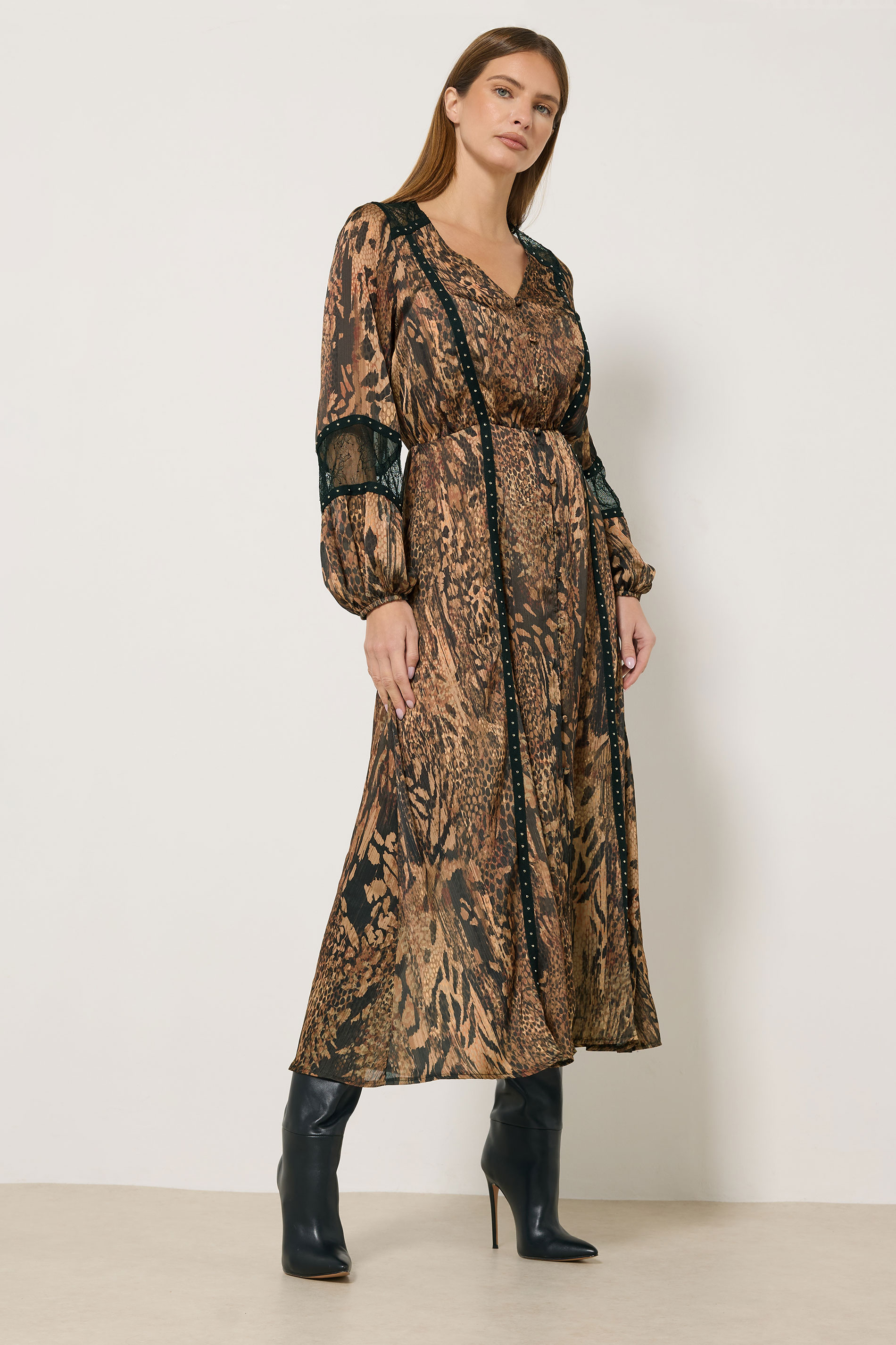 STAR Brown Animal Button Through Midi Dress | StarByJM 1